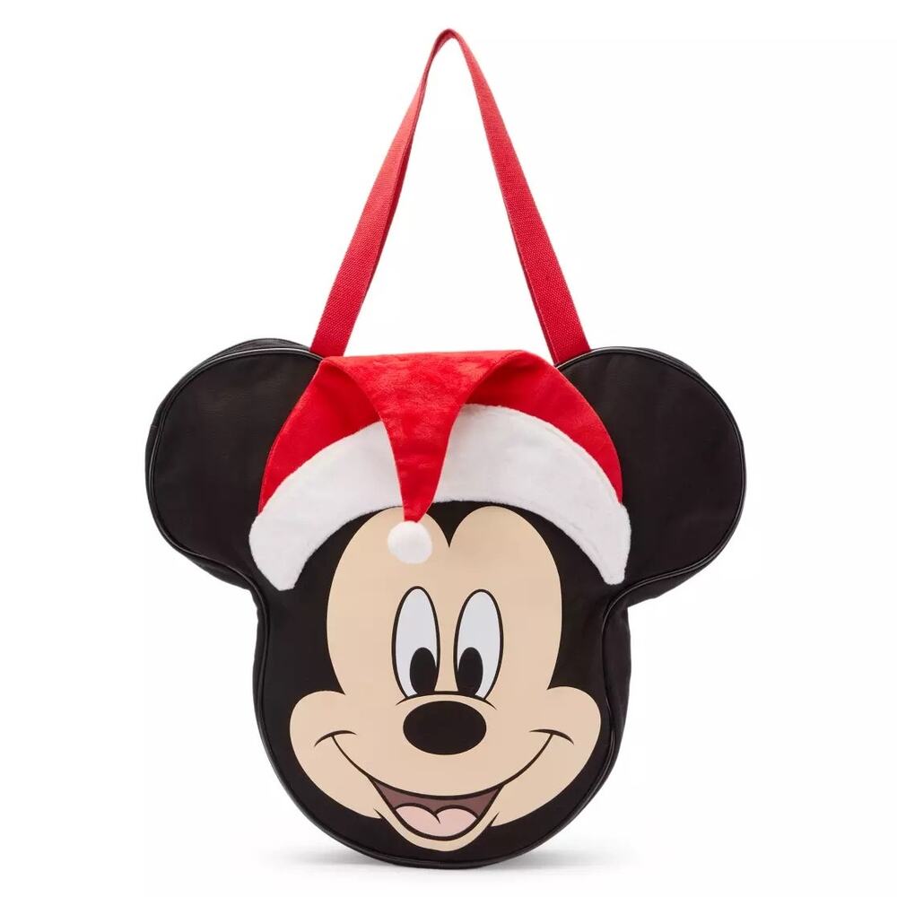 Santa Mickey Mouse Big Face Holiday Canvas Tote- NWT